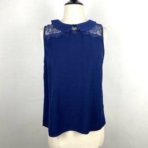 Pixley Navy Blue Sleeveless Top Peter Pan Collar